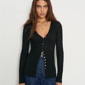 Reformation Sutton Regenerative Merino Open Knit Sweater Black - Size XS